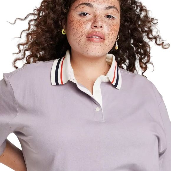 Women's Plus Size Short Sleeve Rugby Shirt Wild Fable Purple 2X - Picture 2 of 3